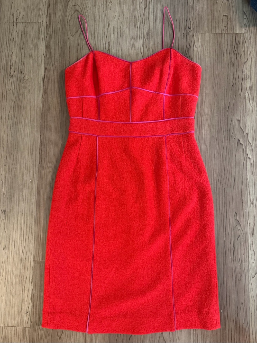 Banana Republic Red Spaghetti Strap Wool Sheath Dress with Pink Piping Size 8
